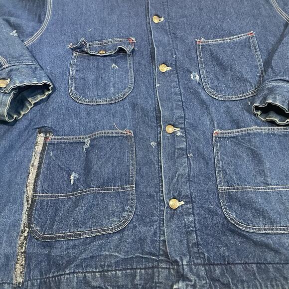 VTG Sears Jacket 3XL Blue Work Leisure Blanket Lined Barn Chore Coat Distressed - Picture 3 of 8